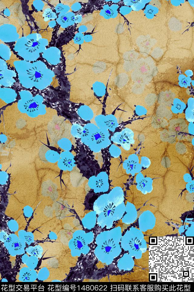 花卉香云纱真丝数码印花华亿平台下载（图片编号: 1480622） - 瓦栏（Walan）
