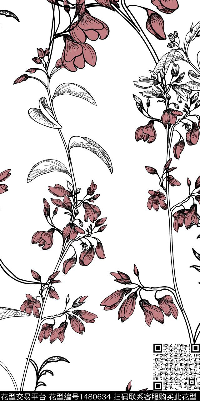 植物无缝图案满版散花传统印花华亿平台下载（图片编号: 1480634） - 瓦栏（Walan）