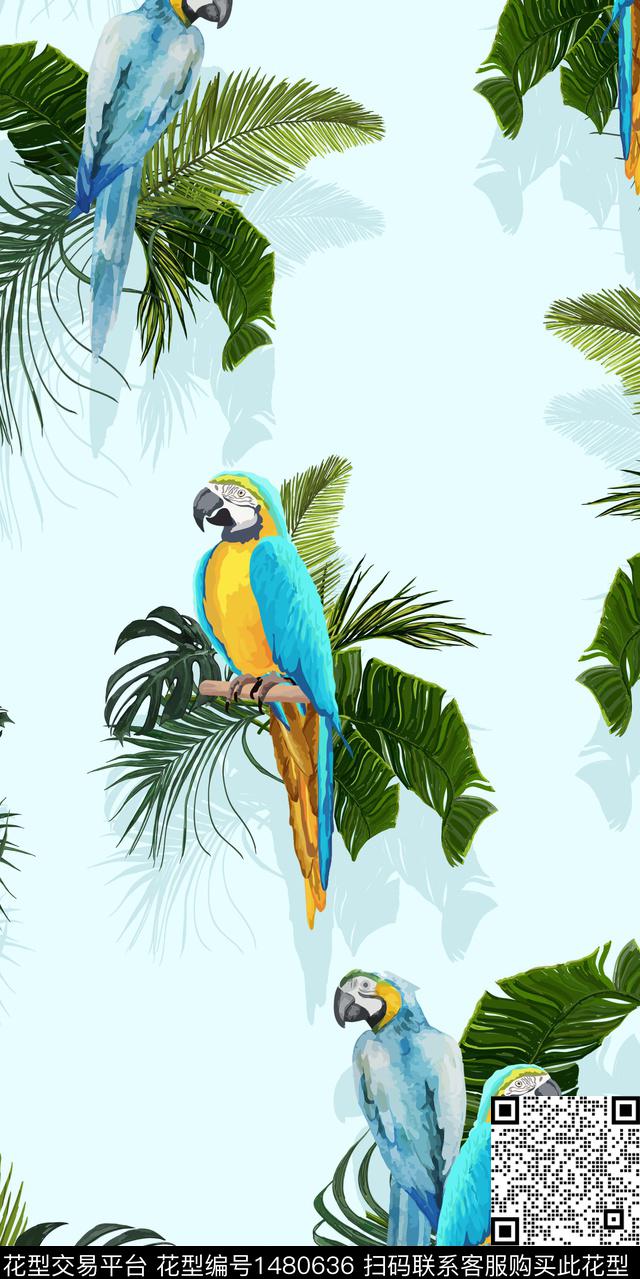 鹦鹉热带华亿平台棕榈树数码印花华亿平台下载（图片编号: 1480636） - 瓦栏（Walan）