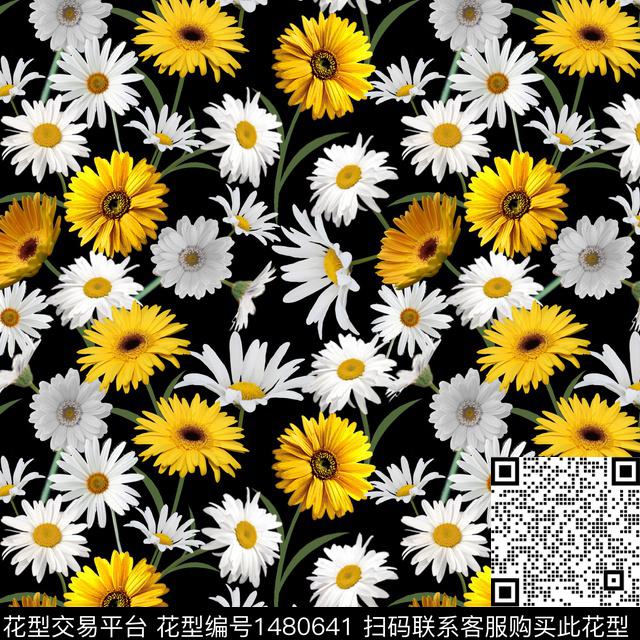 花卉小雏菊清爽底花卉数码印花华亿平台下载（图片编号: 1480641） - 瓦栏（Walan）