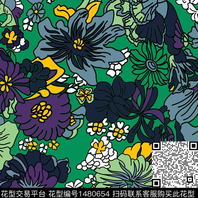 植物无缝图案满版散花传统印花华亿平台下载（图片编号: 1480654） - 瓦栏（Walan）