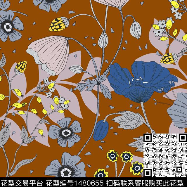 植物无缝图案满版散花传统印花华亿平台下载（图片编号: 1480655） - 瓦栏（Walan）