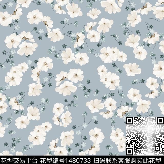 花卉满版散花春夏华亿平台数码印花华亿平台下载（图片编号: 1480733） - 瓦栏（Walan）