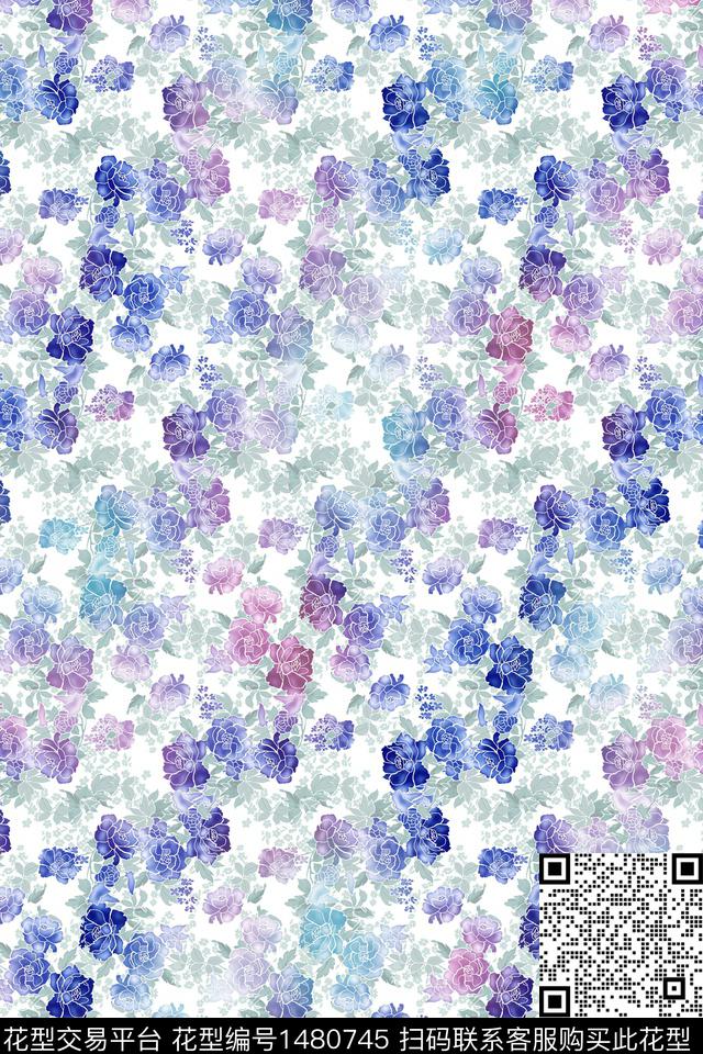 抽象花卉花卉大牌风数码印花华亿平台下载（图片编号: 1480745） - 瓦栏（Walan）