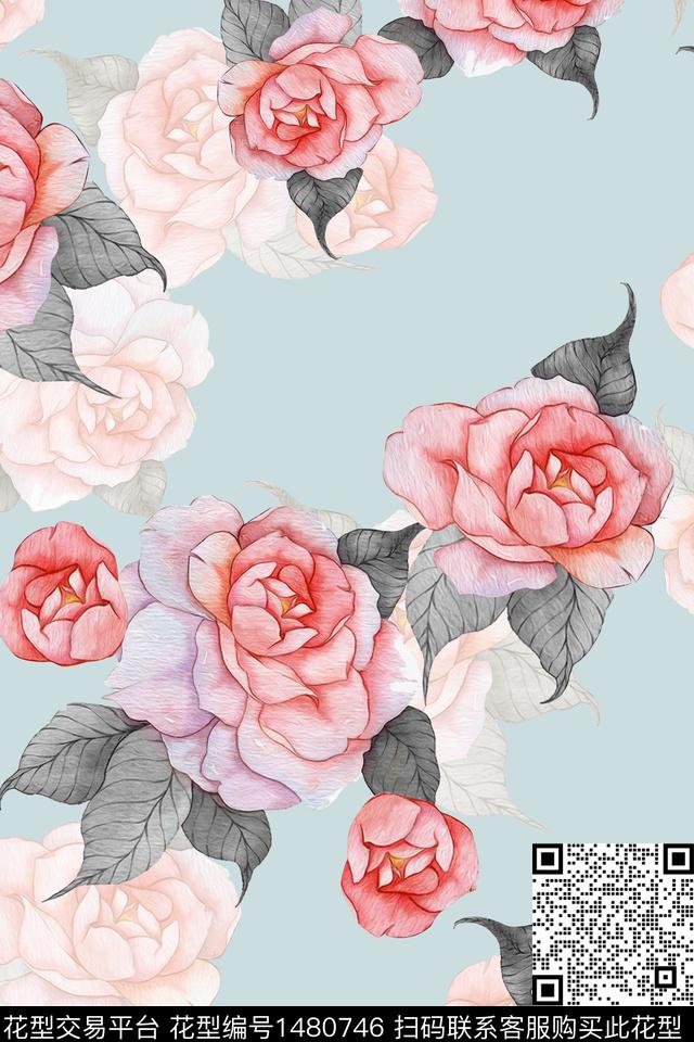 清爽底花卉花卉大牌风数码印花华亿平台下载（图片编号: 1480746） - 瓦栏（Walan）