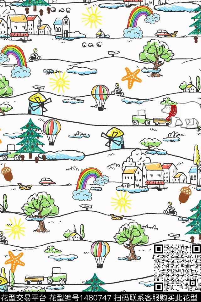 绿植树叶动物卡通数码印花华亿平台下载（图片编号: 1480747） - 瓦栏（Walan）