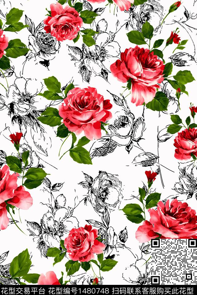 绿植树叶花卉小清新数码印花华亿平台下载（图片编号: 1480748） - 瓦栏（Walan）