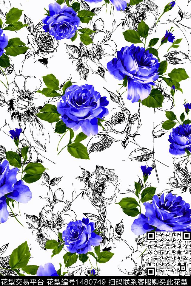 田园绿植树叶花卉数码印花华亿平台下载（图片编号: 1480749） - 瓦栏（Walan）