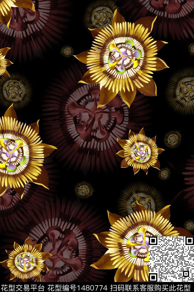 绿植树叶水彩旗袍数码印花华亿平台下载（图片编号: 1480774） - 瓦栏（Walan）