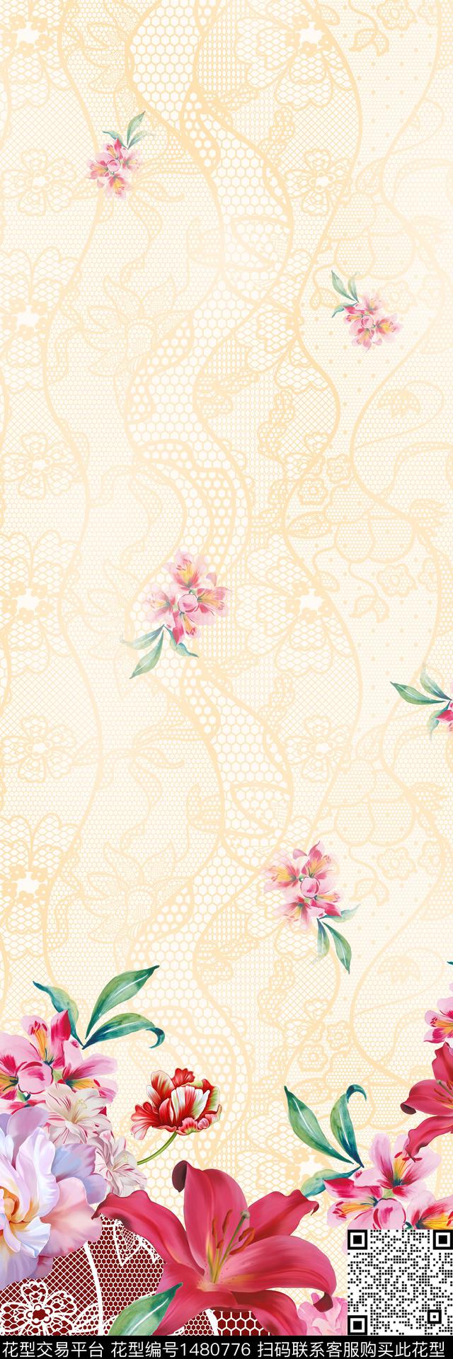 绿植树叶水彩旗袍数码印花华亿平台下载（图片编号: 1480776） - 瓦栏（Walan）