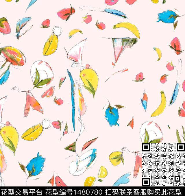 彩底花卉抽象花卉年轻女性数码印花华亿平台下载（图片编号: 1480780） - 瓦栏（Walan）