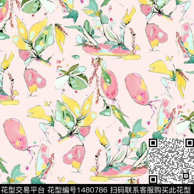 彩底花卉抽象花卉年轻女性数码印花华亿平台下载（图片编号: 1480786） - 瓦栏（Walan）