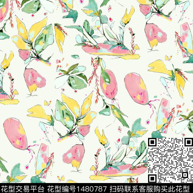 彩底花卉抽象花卉年轻女性数码印花华亿平台下载（图片编号: 1480787） - 瓦栏（Walan）