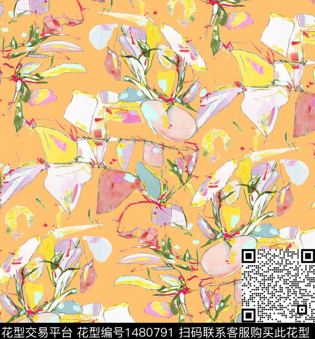彩底花卉抽象花卉年轻女性数码印花华亿平台下载（图片编号: 1480791） - 瓦栏（Walan）