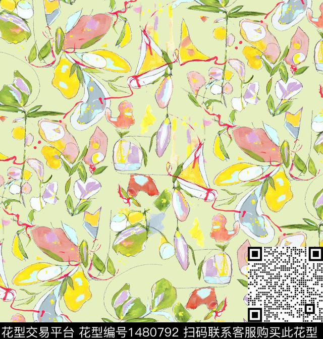 彩底花卉抽象花卉年轻女性数码印花华亿平台下载（图片编号: 1480792） - 瓦栏（Walan）