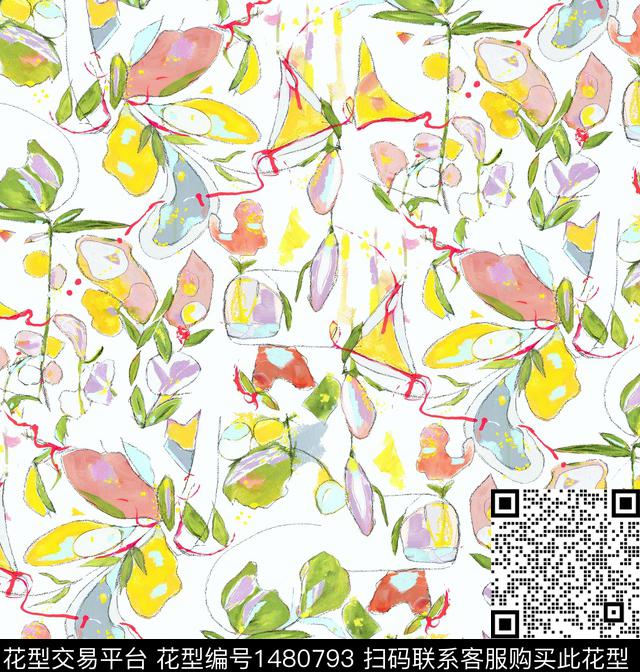 彩底花卉抽象花卉年轻女性数码印花华亿平台下载（图片编号: 1480793） - 瓦栏（Walan）