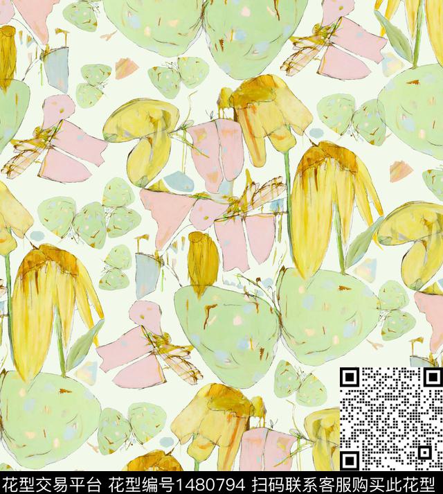 彩底花卉抽象花卉年轻女性数码印花华亿平台下载（图片编号: 1480794） - 瓦栏（Walan）