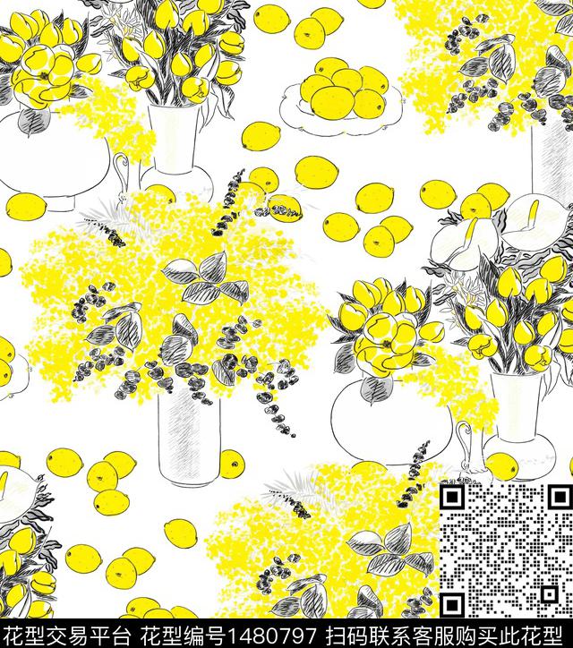 柠檬年轻女性小碎花传统印花华亿平台下载（图片编号: 1480797） - 瓦栏（Walan）