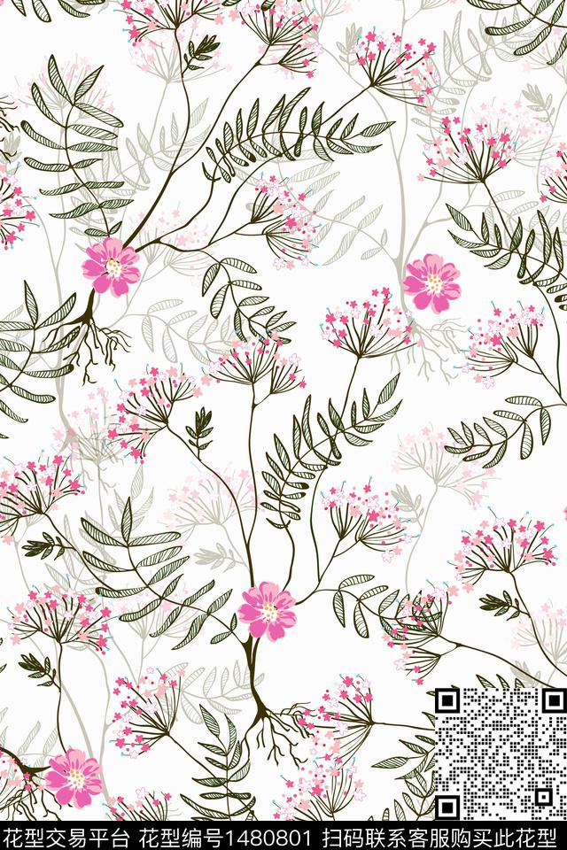 绿植树叶花卉小清新数码印花华亿平台下载（图片编号: 1480801） - 瓦栏（Walan）