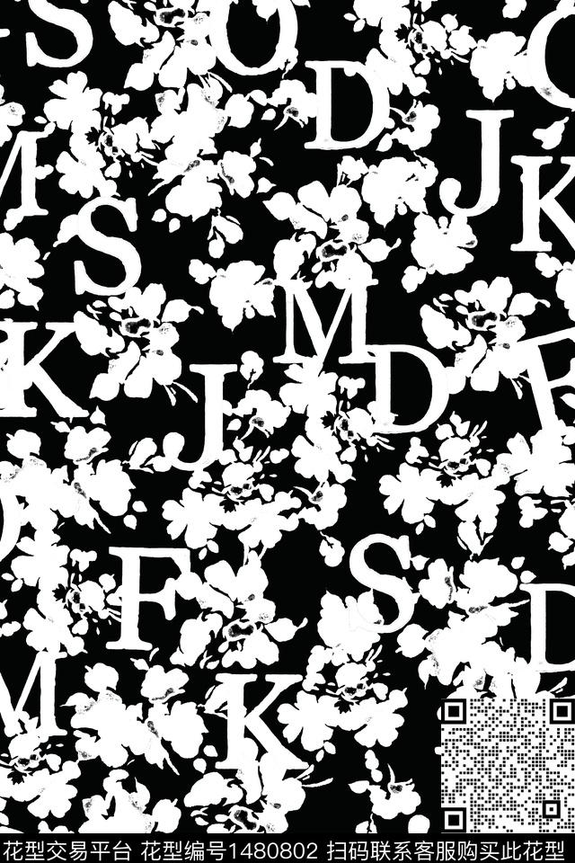 字母雪纺小清新传统印花华亿平台下载（图片编号: 1480802） - 瓦栏（Walan）