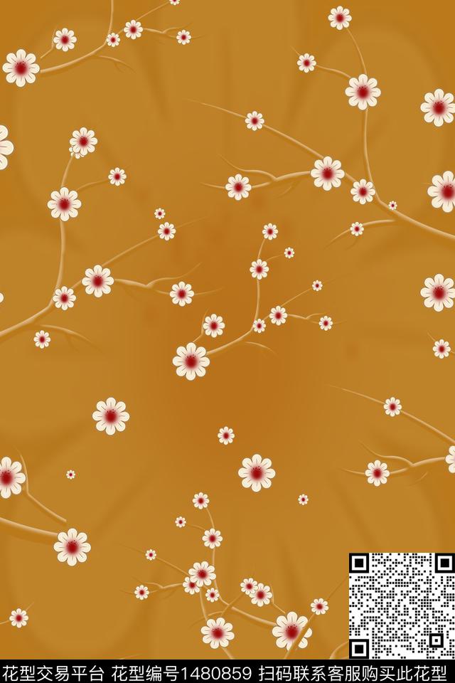 定位花中国风小碎花数码印花华亿平台下载（图片编号: 1480859） - 瓦栏（Walan）