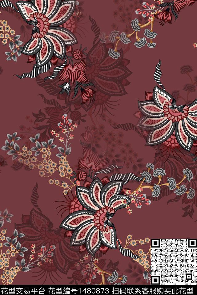 民族风大牌风香云纱数码印花华亿平台下载（图片编号: 1480873） - 瓦栏（Walan）