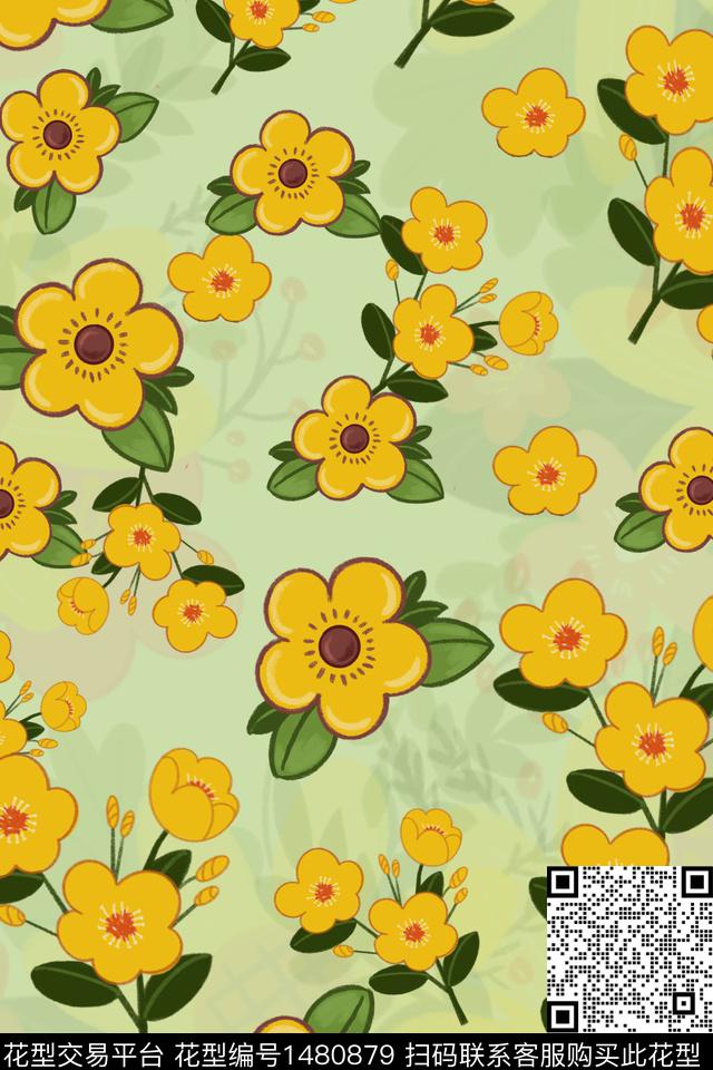 绿植树叶定位花民族风数码印花华亿平台下载（图片编号: 1480879） - 瓦栏（Walan）