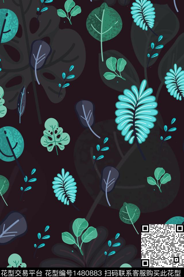 绿植树叶定位花民族风数码印花华亿平台下载（图片编号: 1480883） - 瓦栏（Walan）
