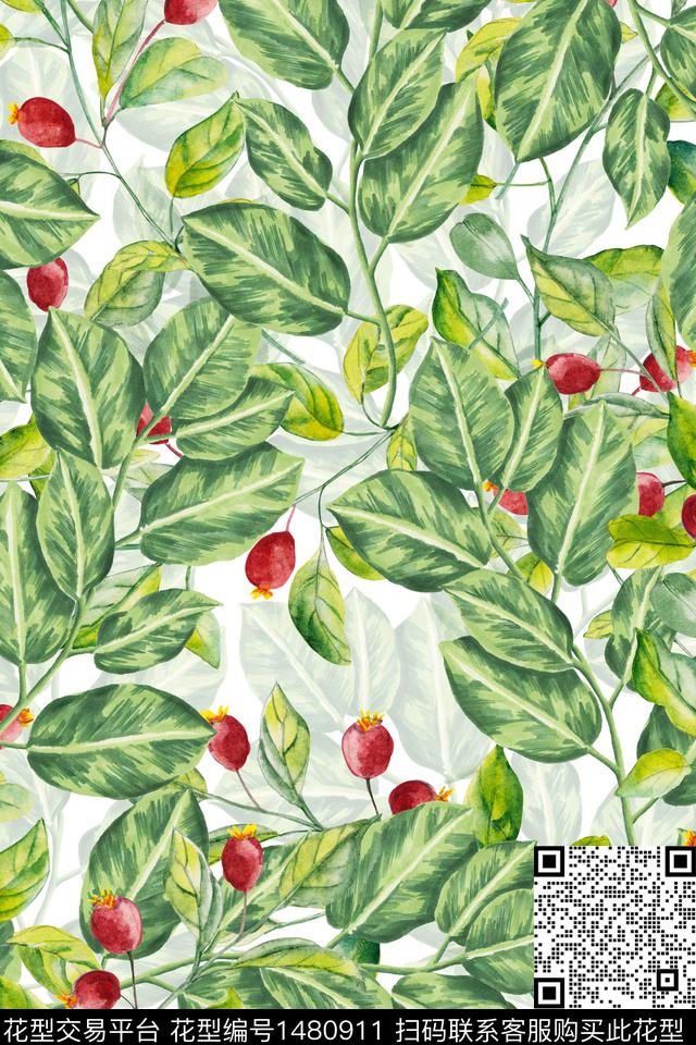 绿植树叶花卉小清新数码印花华亿平台下载（图片编号: 1480911） - 瓦栏（Walan）