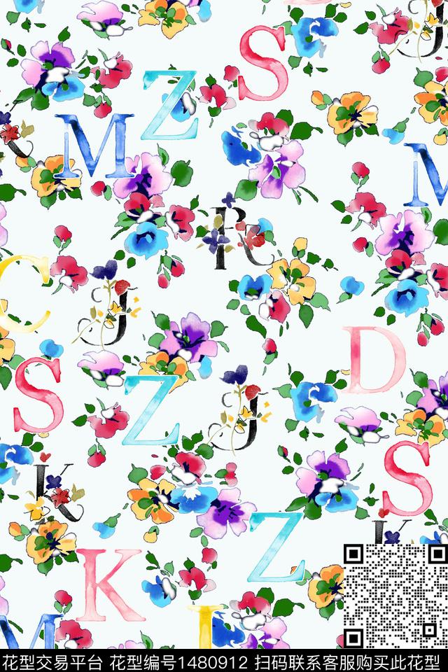 字母小清新小碎花数码印花华亿平台下载（图片编号: 1480912） - 瓦栏（Walan）