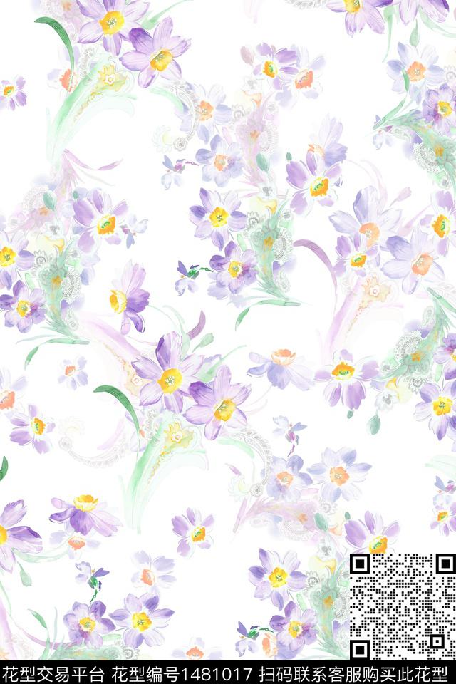 绿植树叶水彩大牌风数码印花华亿平台下载（图片编号: 1481017） - 瓦栏（Walan）