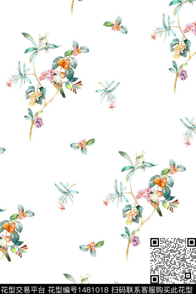 动物花卉绿植树叶水彩数码印花华亿平台下载（图片编号: 1481018） - 瓦栏（Walan）