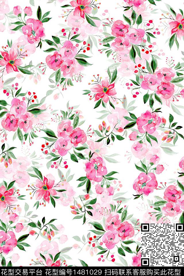 花卉小清新真丝数码印花华亿平台下载（图片编号: 1481029） - 瓦栏（Walan）