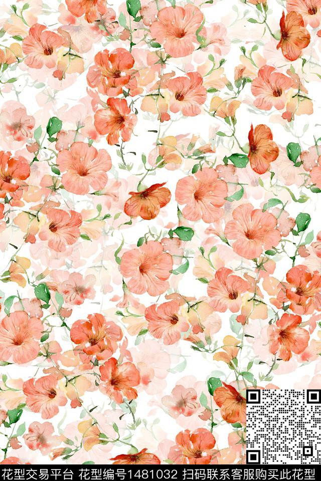 花卉小清新真丝数码印花华亿平台下载（图片编号: 1481032） - 瓦栏（Walan）