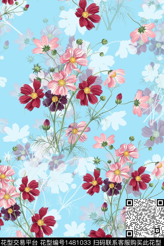 花卉小清新真丝数码印花华亿平台下载（图片编号: 1481033） - 瓦栏（Walan）