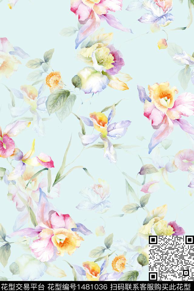 花卉小清新真丝数码印花华亿平台下载（图片编号: 1481036） - 瓦栏（Walan）
