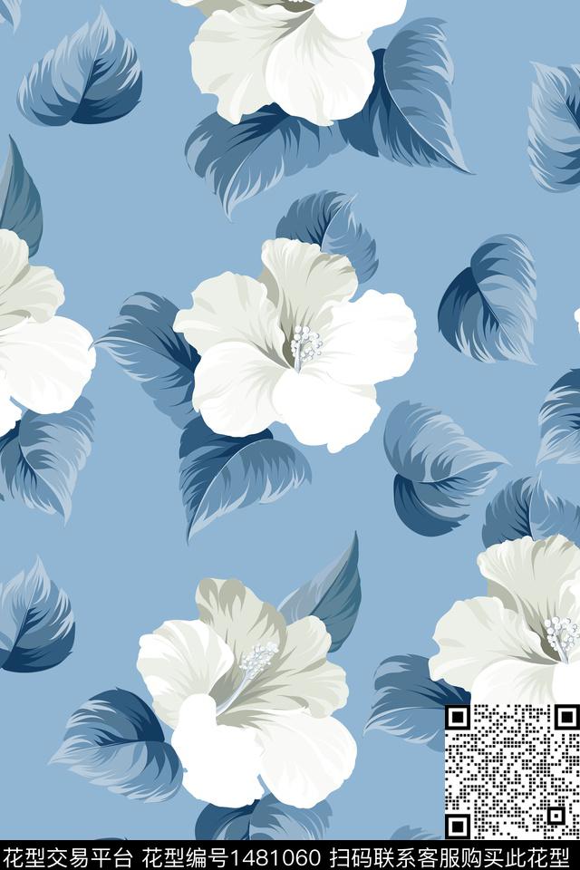 绿植树叶花卉雪纺传统印花华亿平台下载（图片编号: 1481060） - 瓦栏（Walan）