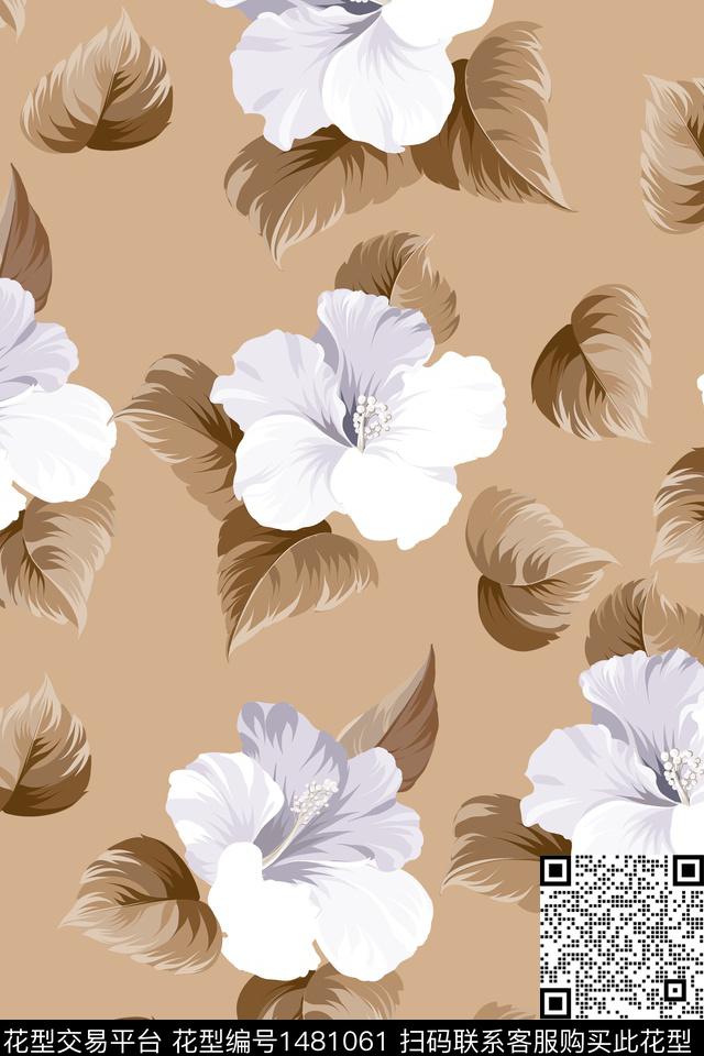 绿植树叶花卉雪纺传统印花华亿平台下载（图片编号: 1481061） - 瓦栏（Walan）