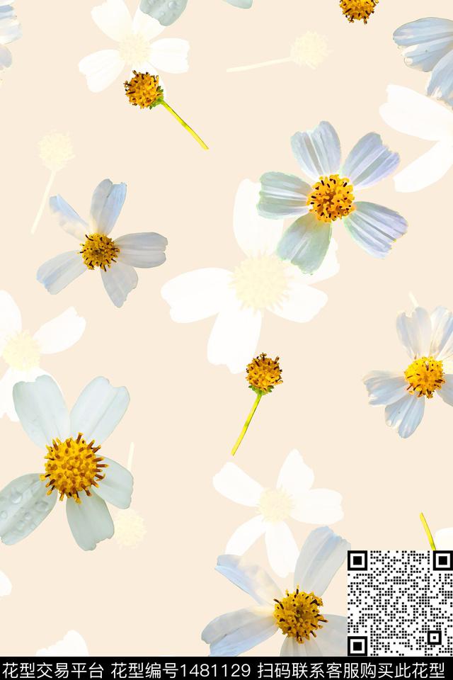 花卉小雏菊配饰数码印花华亿平台下载（图片编号: 1481129） - 瓦栏（Walan）