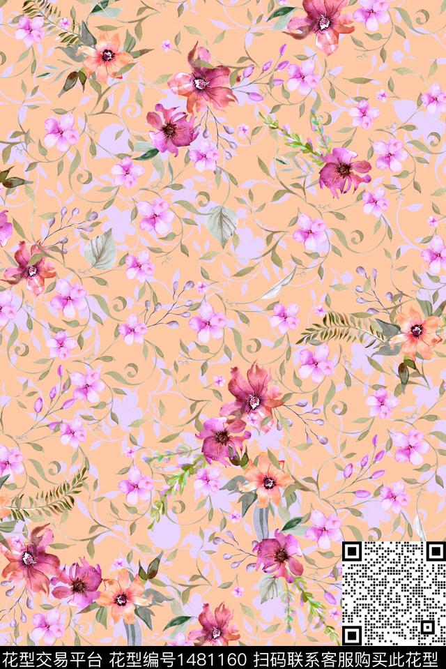 小碎花年轻女性水彩花卉数码印花华亿平台下载（图片编号: 1481160） - 瓦栏（Walan）