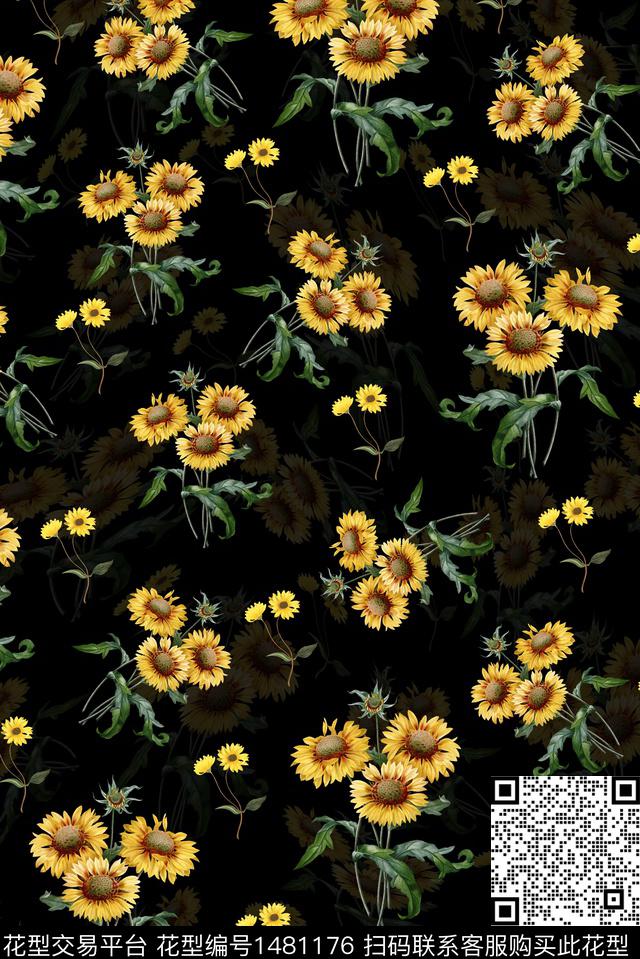 向日葵黄花女装数码印花华亿平台下载（图片编号: 1481176） - 瓦栏（Walan）