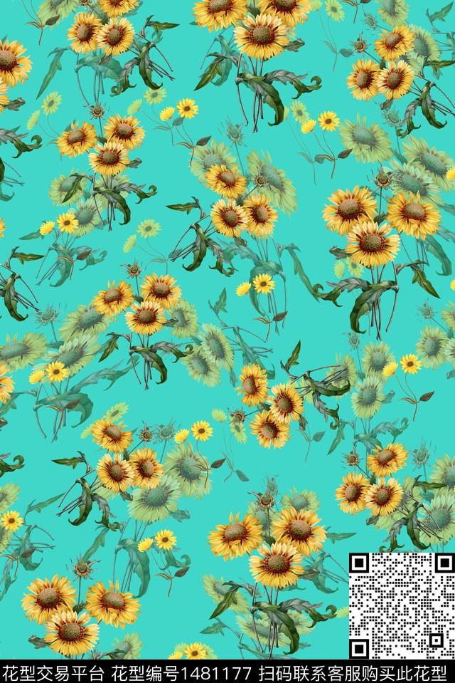向日葵黄花女装数码印花华亿平台下载（图片编号: 1481177） - 瓦栏（Walan）