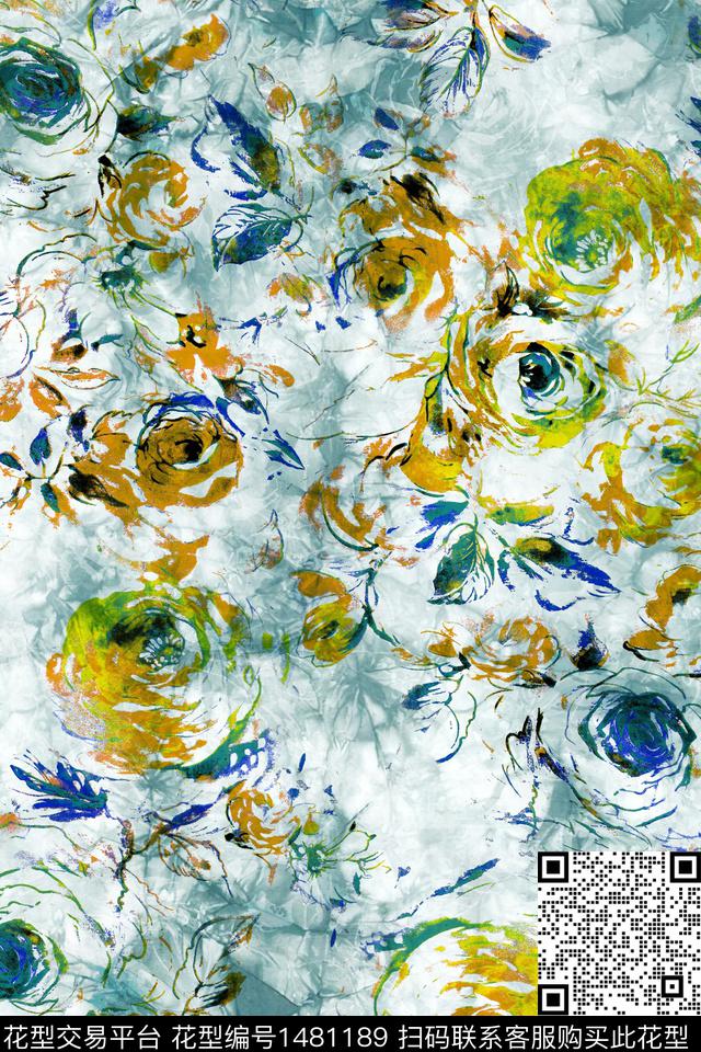 绿植树叶水彩肌理数码印花华亿平台下载（图片编号: 1481189） - 瓦栏（Walan）