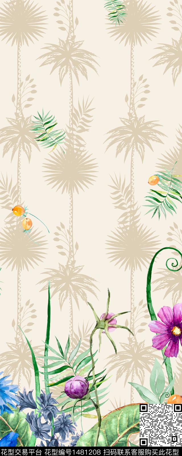 定位花植物水彩花卉数码印花华亿平台下载（图片编号: 1481208） - 瓦栏（Walan）