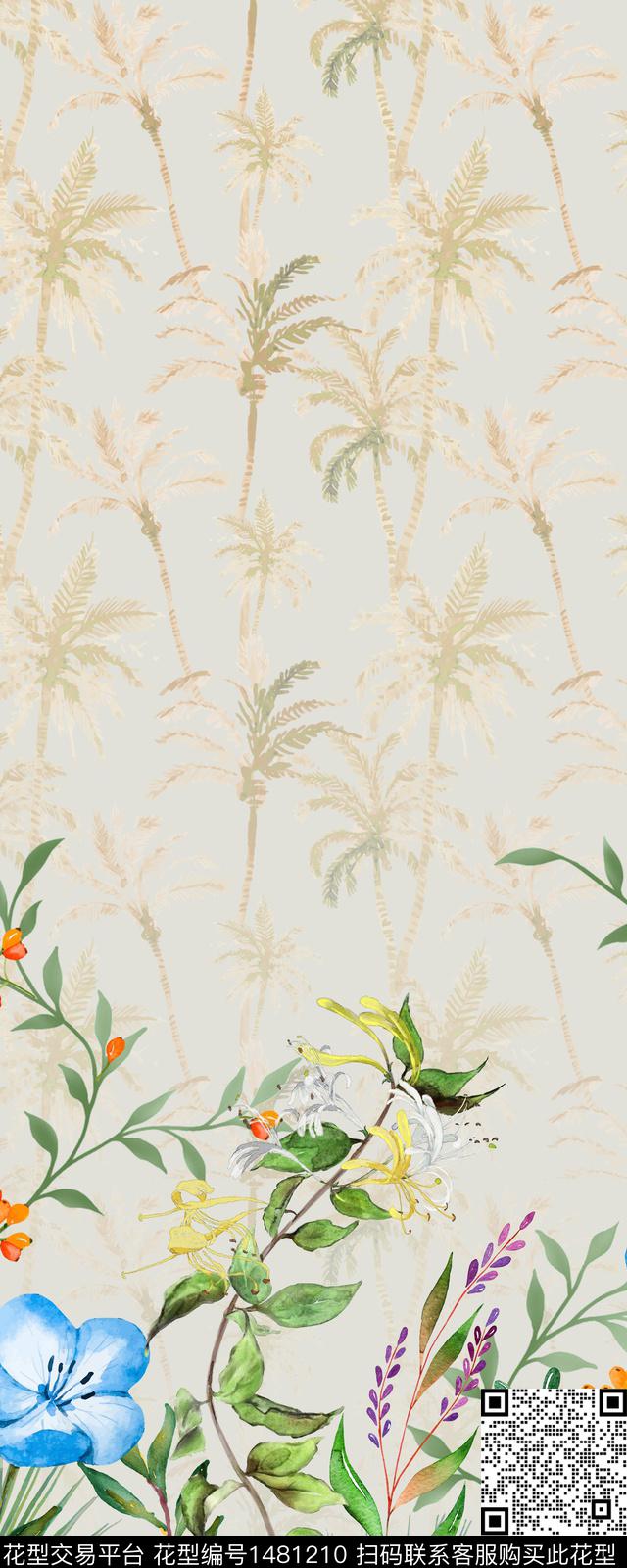 定位花植物水彩花卉数码印花华亿平台下载（图片编号: 1481210） - 瓦栏（Walan）