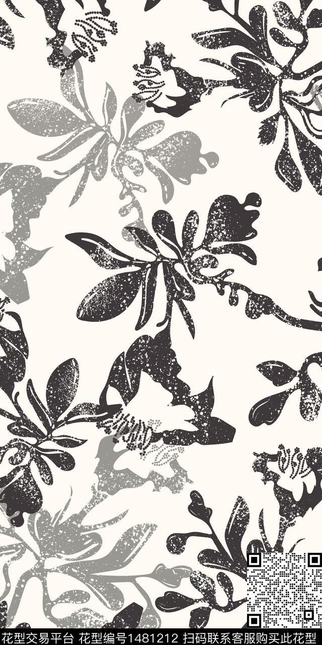 涂鸦花卉大牌风数码印花华亿平台下载（图片编号: 1481212） - 瓦栏（Walan）