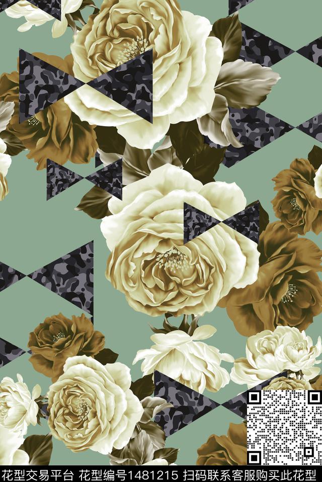 几何花卉三角形大牌风数码印花华亿平台下载（图片编号: 1481215） - 瓦栏（Walan）
