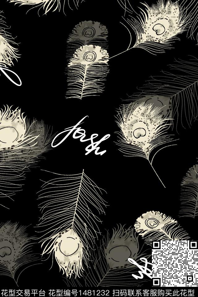 羽毛文字男装数码印花华亿平台下载（图片编号: 1481232） - 瓦栏（Walan）