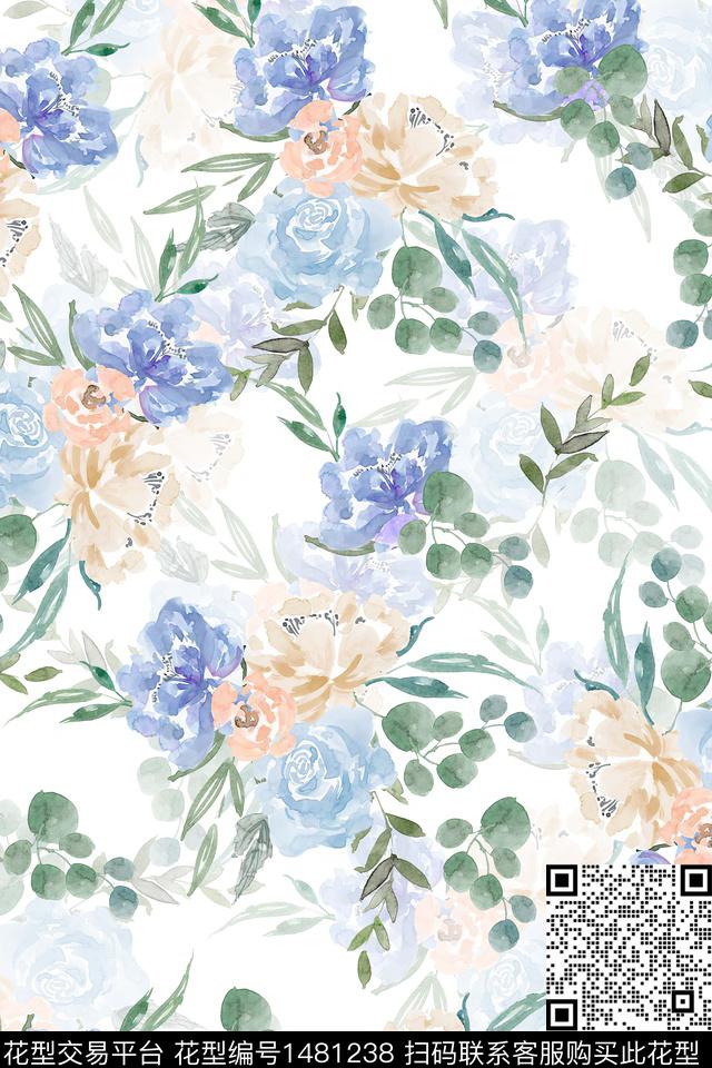 花卉小清新真丝数码印花华亿平台下载（图片编号: 1481238） - 瓦栏（Walan）