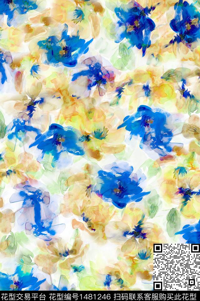 肌理抽象花卉花卉数码印花华亿平台下载（图片编号: 1481246） - 瓦栏（Walan）